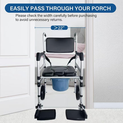 Eosprim height-adjustable toilet wheelchair, toilet chair for seniors with wheels, commode chair for seniors, shower chair with wheels for the disabled, mobile toilet chair with arms