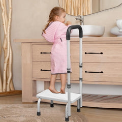 Bathtub step with grab bar, 5-level height adjustment, entry aid for seniors and disabled people, footstool for bed, kitchen, bathtub, load capacity up to 180 kg