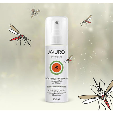 AVURO Mosquito Repellent Spray 100ml, long-lasting protection against insects, 100% plant-based active ingredient Eucalyptus Citriodora Oil, DEET-free