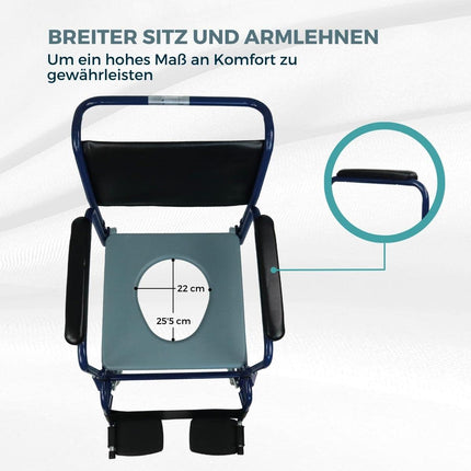 Mobiclinic, Commode Chair with Wheels, Barco, European Brand, Toilet Seat for the Elderly and Disabled, Toilet Seat, Folding Armrests, Removable Footrests, Lid, Parking Brake, Blue