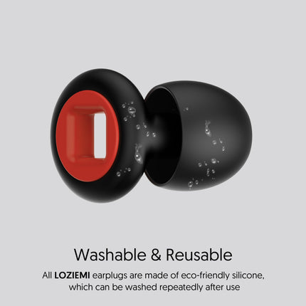 LOZIEMI Quiet Earplugs for Sleeping and Noise Reduction - Super Soft, Reusable Flexible Silicone Hearing Protection for Concerts, Noise Sensitivity - 8 Earplugs (Black, Medium)