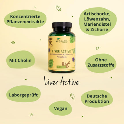 Liver Complex Vegavero® | Milk Thistle, Artichoke, Dandelion, Choline &amp; Chicory | With Silymarin &amp; Cynarin | High-dose extracts | Liver &amp; Lipid Metabolism* | Vegan &amp; No Additives | 120 Capsules