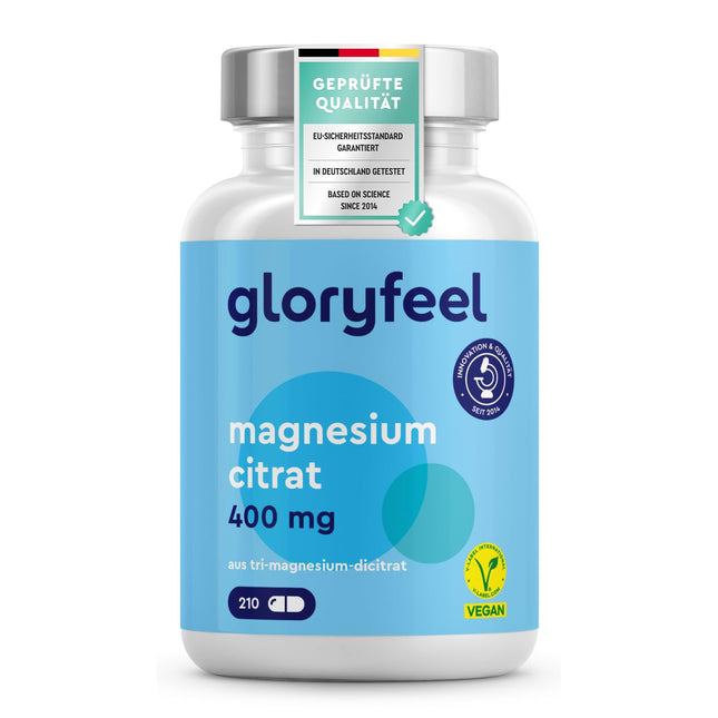 Magnesium Citrate Capsules - 2500mg, of which 400mg elemental magnesium per day - 210 Capsules Tri-Magnesium Citrate High Dose - Vegan, laboratory-tested, made in Germany without additives