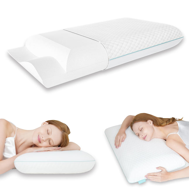 Releep Memory Foam Pillow 70x40cm, 2 Firmness Orthopedic Pillow, Neck Support Pillow for Side Sleepers, Ergonomic Pillow for Back Sleepers, Pillow for Neck Pain with Washable Pillowcase