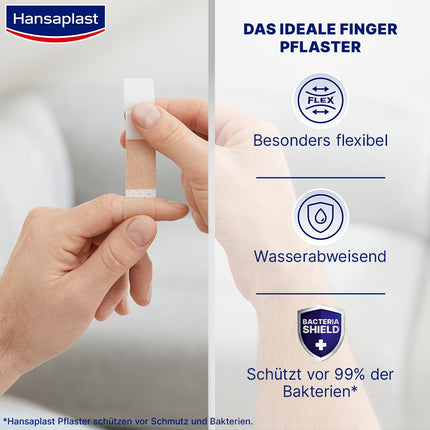 Hansaplast Elastic Fingerstrips Plasters (16 Strips), extra long wound plasters especially for wounds on the fingers, flexible and breathable finger plasters