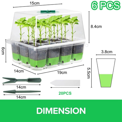 KAHEIGN 6Pcs Growing Kit Indoor Greenhouse Propagator, 72 Cells Reusable Seedling Propagation Trays Robust Plant Seed Growing Set, Seedling Starter Trays with Lid Ventilation