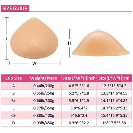 ELMIKA Silicone Breast Forms Triangle Mastectomy Breast Prosthesis Bra Pad Enhancer, Cup B 250g/piece