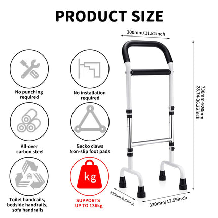 Standing aid for the bed, elderly standing aid, mobile standing aid, standing and sitting aid - 6 levels adjustable, support frame - load capacity 136 kg, standing bed standing aid suitable for the elderly and disabled people