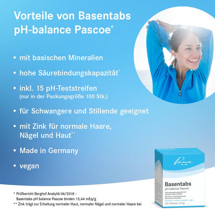 Basentabs pH-balance Pascoe - 200 alkaline tablets with high acid-binding capacity - For deacidification of the body - With magnesium, calcium, and zinc - For the acid-base balance