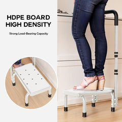 Bathtub step with grab bar, 5-level height adjustment, entry aid for seniors and disabled people, footstool for bed, kitchen, bathtub, load capacity up to 180 kg