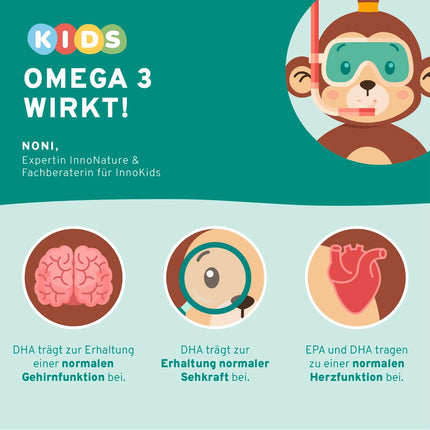 InnoNature Omega 3 Drops Kids | Naturally from the microalgae Schizochytrium | 30ml, DHA 127-170mg, EPA 63-84mg | Recommended for children 4 years and older