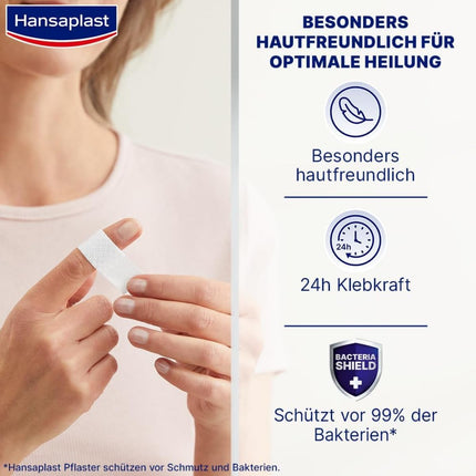 Hansaplast Sensitive Plasters (1 mx 6 cm), cuttable and skin-friendly wound plasters with Bacteria Shield &amp; secure adhesive strength, painless removal plasters