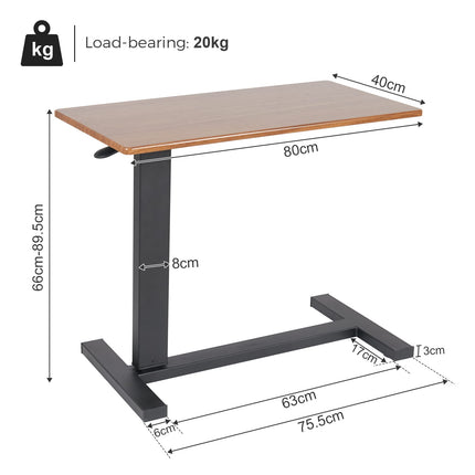 FATIVO Side Table with Wheels, Height-Adjustable, Bedside Table on Wheels, Table for Bed, Wooden Nursing Table, Hospital Table, Computer Table, Laptop Table, Sofa Table for Living Room, Bedroom, 80x40x90cm, Brown