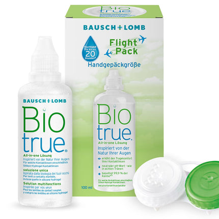 Bausch + Lomb Biotrue All-in-One Contact Lens Cleaner and Storage Solution for Soft Contact Lenses Travel Kit, Flight Pack, 100 ml