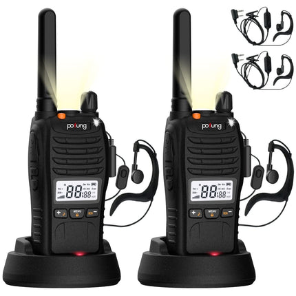 pofung PT88 PRO Professional License-Free PMR446 Portable Rechargeable Walkie Talkie, 16 Channels, LED Screen, Flashing Alarm, TOT, CTCSS/DCS, VOX and USB (Camping, Adventure) (2 Pack)