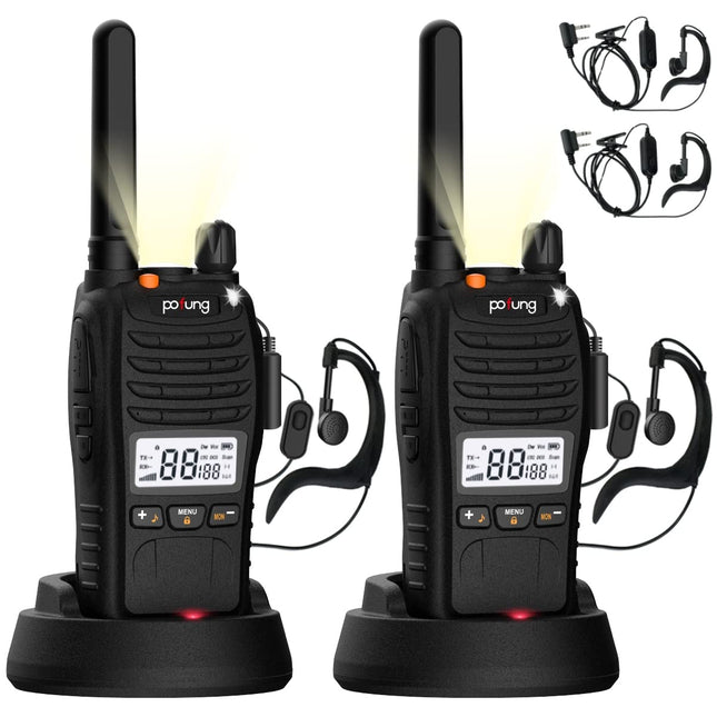pofung PT88 PRO Professional License-Free PMR446 Portable Rechargeable Walkie Talkie, 16 Channels, LED Screen, Flashing Alarm, TOT, CTCSS/DCS, VOX and USB (Camping, Adventure) (2 Pack)