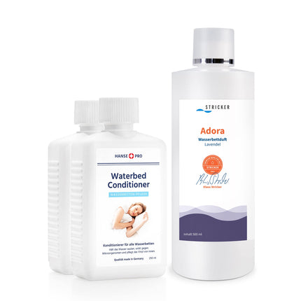 Hanse Pro fragrance and care set for waterbeds, 2 x conditioners (250 ml each) &amp; 1 x STRICKER waterbed fragrance Adora Lavender (500 ml) | Conditioner | Waterbed | Care | Protection | Cleaning