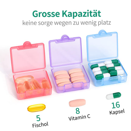 Opret 3 Pack Pill Box Pill Container for On the Go, Small Portable Pill Box Small Pill Container for Vitamins, Fish Oil and Tablets (Blue Purple Pink)