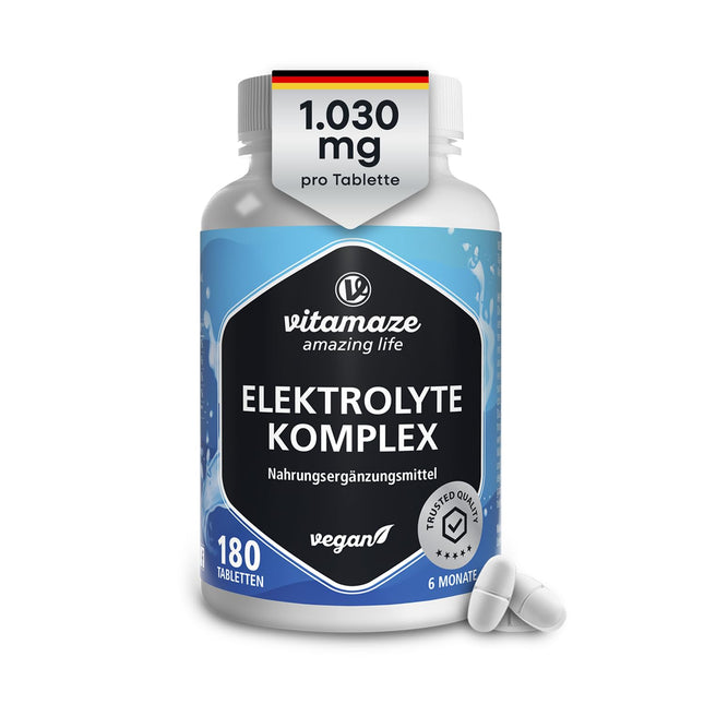 Sugar-free electrolyte tablets 1,034 mg per tablet, magnesium, potassium, calcium, sodium &amp; chloride for electrolyte balance &amp; muscle function, 180 tablets for keto diet, Made in Germany