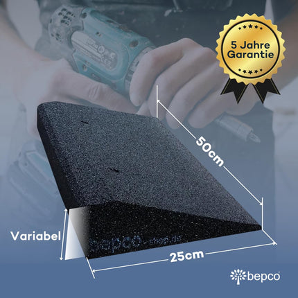 bepco curb ramp set (2 pieces) LxWxH: 50 x 25 x 5 cm made of rubber (black) access ramp, door threshold ramp, with embedded washers for fastening