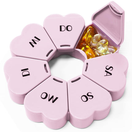 MOLN HYMY Cute Weekly Pill Box, Pink, 7 Days, Yellow Round Pill Box with Floral Pattern, 1 Time a Day