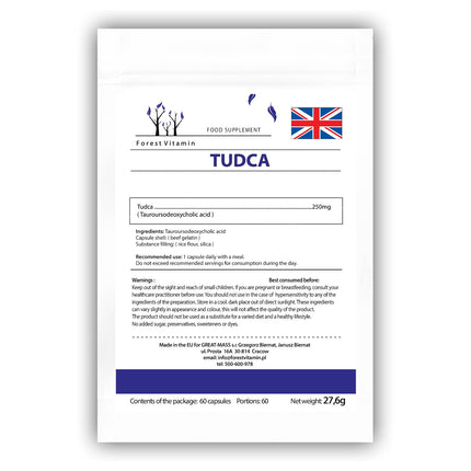 TUDCA - Forest Vitamin TUDCA 250mg Capsules - Tauroursodeoxycholic Acid - Super Liver Support - Health and Beauty (60)