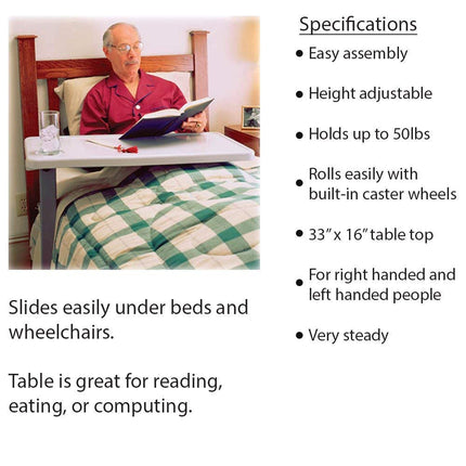 Carex Overbed Table – Flat Roll-Up Bed Table with Adjustable Height – Over the Bed Table for Home
