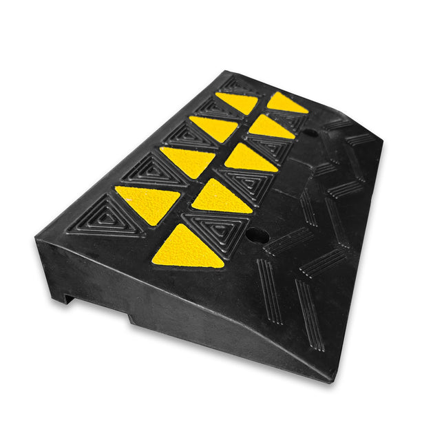 Floordirekt threshold ramp Blanc - Door threshold ramp and curb ramp 8cm high with yellow luminous marking - Wheelchair ramp for accessibility on curbs and sidewalks made of recycled rubber