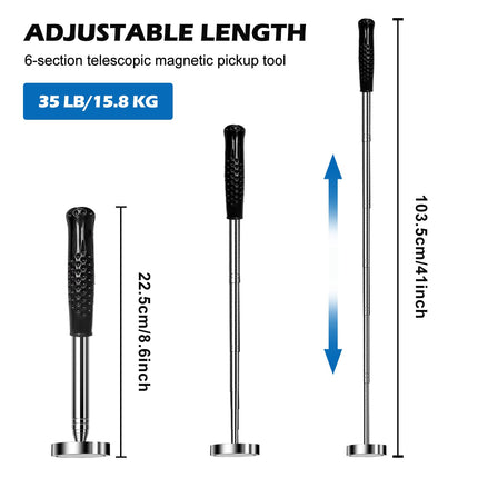Magnet Pick Up Tool, Extendable Magnetic Lifter Magnetic Bar Gripper 22cm to 103.5cm, Telescopic Magnetic Bar, Flexible Magnet Telescopic Bar Stainless Steel for Picking Up Small Parts Keys