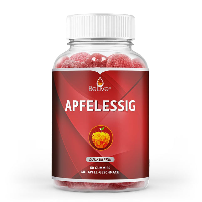 BeLive Apple Cider Vinegar Gummies - 60 pieces, sugar-free, support detoxification, cleansing, and digestion. Delicious, vegan, keto-friendly, non-GMO, and gluten-free.