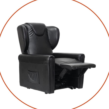 Sime LV-P2 ADJUSTABLE electric recliner chair, vertical, 2 motors, independently adjustable backrest, footrest 2 wheels, seat height 10 cm adjustable, leather, electric stand-up aid, black
