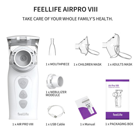 FEELLIFE Inhaler Adults, Inhalation Device Adults Children, Nebulizer Inhaler, Nebulizer Inhaler Quieter Under 25 dB, Portable Rechargeable Inhaler Respiratory Diseases