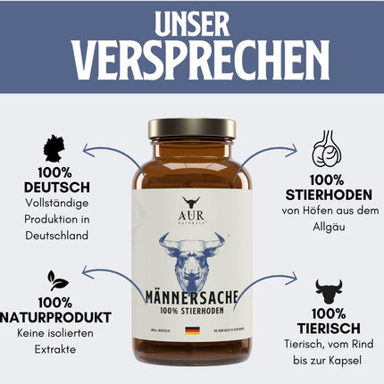 MEN'S THING (200 Capsules) - The natural power of bull testicles, dietary supplement for active men, 100% beef testicles from the Allgäu region; Male Performance