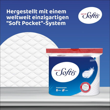 Softis 4-ply toilet paper - 45 roll pack (5 x 9 individual packs), 100 sheets per roll, Unique soft chamber system, Recyclable packaging, FSC-certified paper