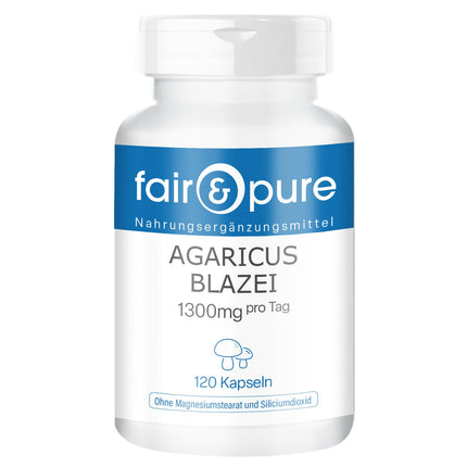 Fair &amp; Pure® - Agaricus Blazei 1300mg - 120 Capsules - ABM - Agaricus Blazei Murill - Medicinal Mushroom - Vegan - Natural - Without Magnesium Stearate