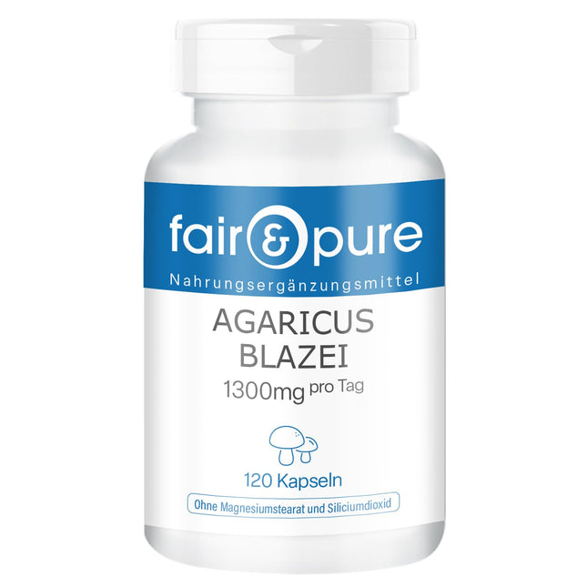 Fair &amp; Pure® - Agaricus Blazei 1300mg - 120 Capsules - ABM - Agaricus Blazei Murill - Medicinal Mushroom - Vegan - Natural - Without Magnesium Stearate