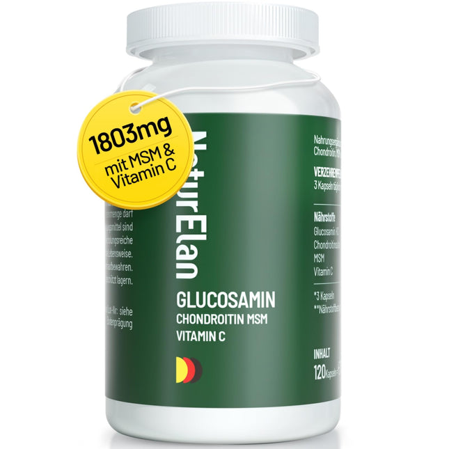 Glucosamine Chondroitin high dose - 1803mg Glucosamine per daily dose with MSM &amp; Vitamin C, laboratory tested, no additives, 120 Capsules, produced in Germany