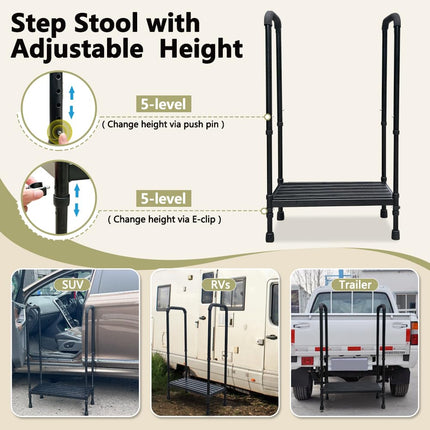 Medical Step Stool with Handle, SUV, Car, Elderly, Handicap Steps for RV, Mobile Home with Handrail for Adults, Seniors, Bariatric Metal Step Stool,