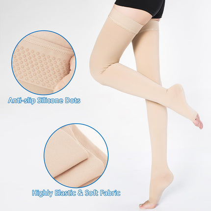 BellaAchtung Medical Compression Stockings Women &amp; Men 20-30 mmHg Graduated Support, Thigh Support Stockings, Edema Compression Socks Without Foot with Silicone Band
