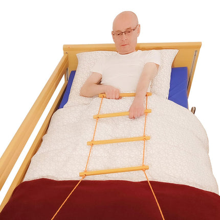METIMEDI Wooden Bed Ladder Raising Aid – Adjustable Bed Rope Ladder, Rope Ladder for Seniors, Sick and Disabled, Four Rungs