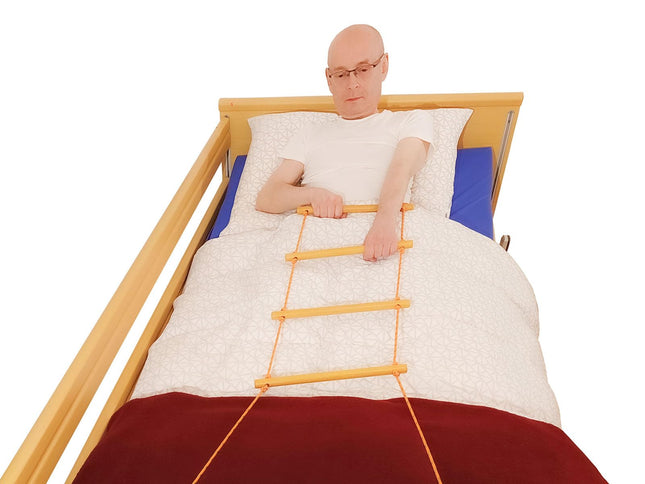 METIMEDI Wooden Bed Ladder Raising Aid – Adjustable Bed Rope Ladder, Rope Ladder for Seniors, Sick and Disabled, Four Rungs