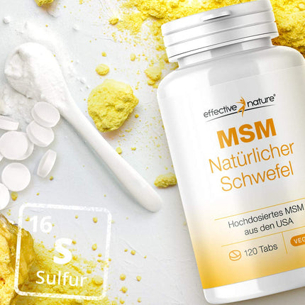 MSM natural sulfur - 120 high-dose tablets for 1 month - 4000 mg pure, high-quality MSM from the USA - No additives and vegan