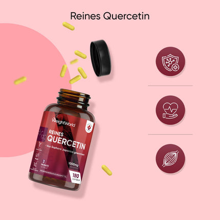 Pure Quercetin 1000mg per serving - 180 vegan capsules - 3-month supply - From Saphora Japonica - Free from magnesium stearate, gluten-free &amp; GMP compliant - WeightWorld