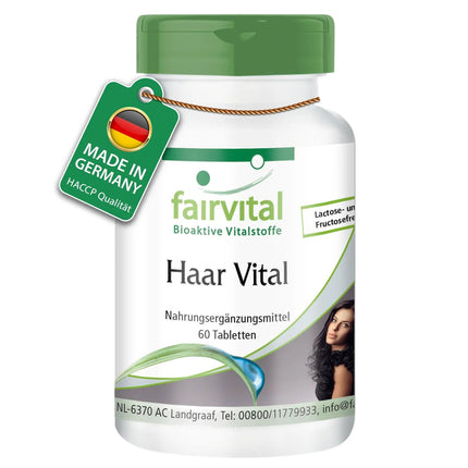 Fairvital | Hair Vitamin Tablets - Hair Vital - HIGH DOSE - 60 Tablets - with Vitamin B-12, Biotin, Zinc, Trace Elements, Brewer's Yeast, and Soy Protein