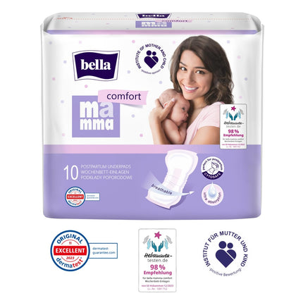bella Mamma comfort postpartum pads 4-pack (4 x 10 pieces) recommended by midwives, reliable protection after birth