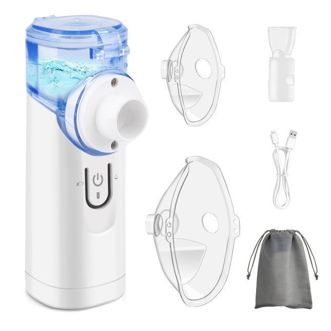 Pmgud Portable Inhaler for Children and Adults Electric Inhaler with Low Noise Level, Includes Mouthpiece, Adult and Child Mask, Ideal for Home and Travel - Blue