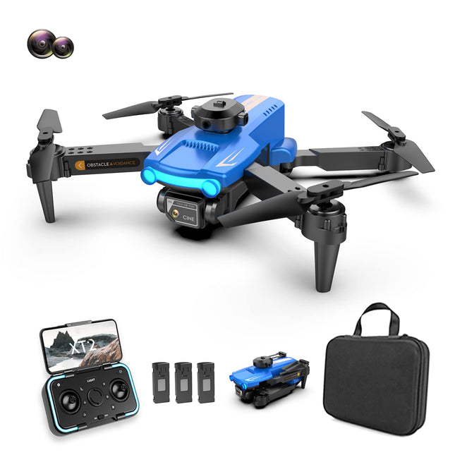 Goolsky LSRC XT2 Drone, Drone with Camera 4k Dual WIFI Optical Flow Positioning, 2.4GHz Obstacle Detection Quadcopter Drone for Beginners Blue 3 Batteries