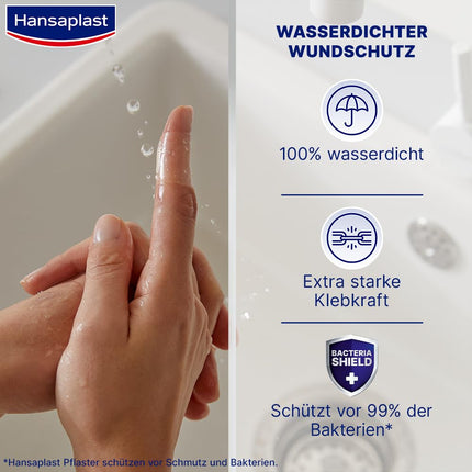 Hansaplast Aqua Protect Plasters (20 Strips), waterproof wound plasters with extra strong adhesive, adhesive plaster ideal for showering, swimming &amp; bathing