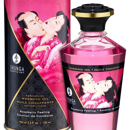 Shunga Heating Effect Massage Oil Aphrodisiac, White, Raspberry Emotion, 100 ml