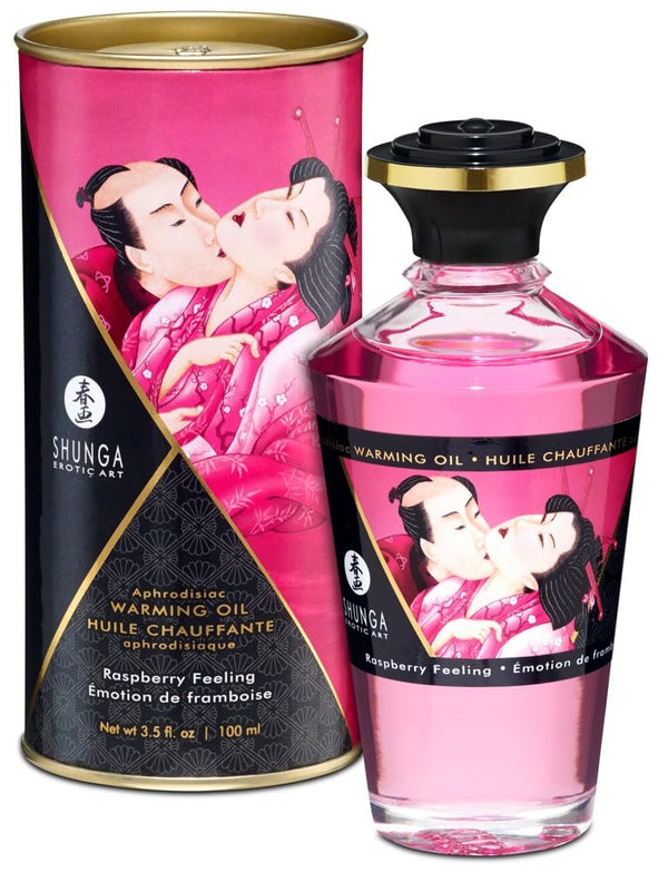 Shunga Heating Effect Massage Oil Aphrodisiac, White, Raspberry Emotion, 100 ml